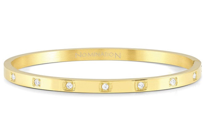 PRETTY BANGLES bracelet,steel, SQUARE cz MEDIUM SIZE Yellow Gold