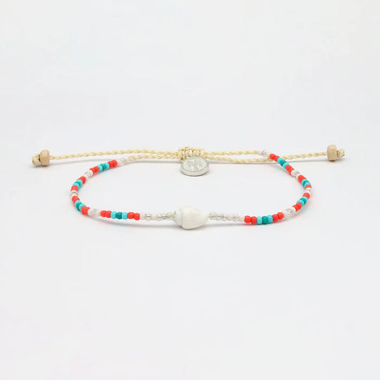 Pineapple Island Adjustable Anklet Beaded Shell Red Blue