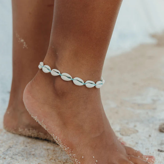 Pineapple Island Adjustable Anklet Cowrie Turquoise