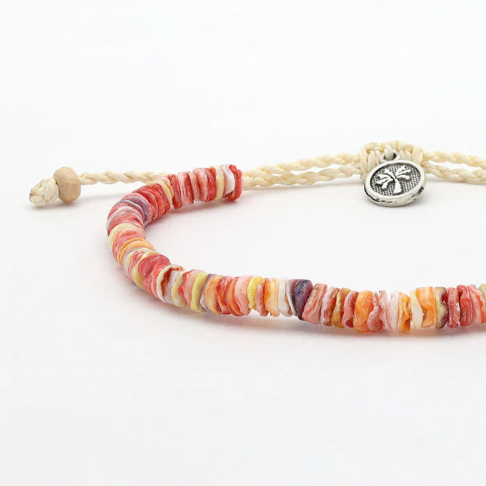 Pineapple Island Adjustable Anklet With Natural Shell Bead Discs Coral