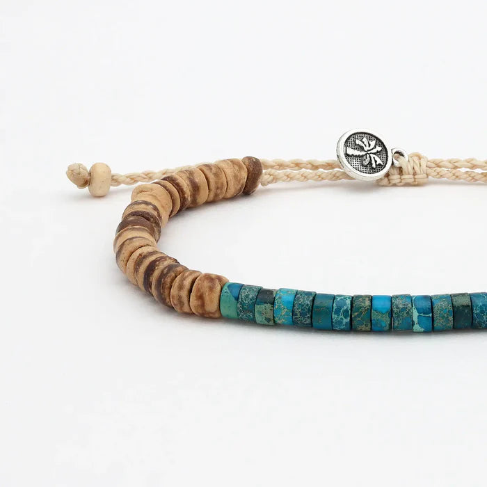 Pineapple Island Adjustable Bracelet With Frosted Glass And Coconut Wood Beads Blue