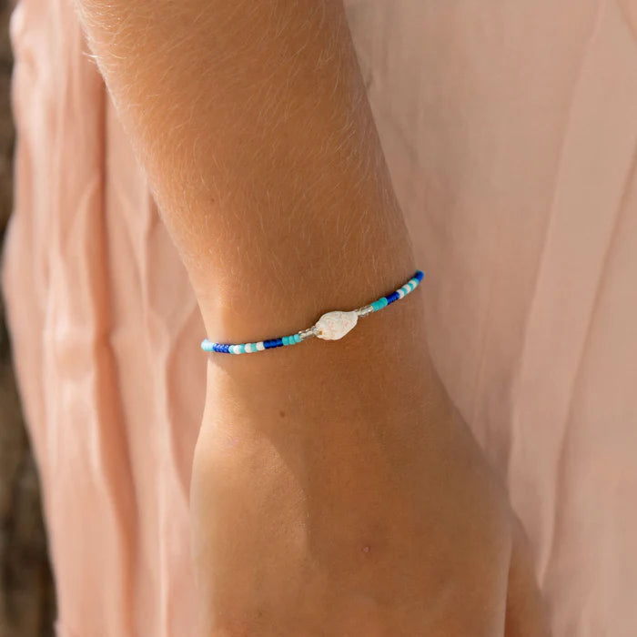 Pineapple Island Adjustable Bracelet Glass And Wooden Bead Blue