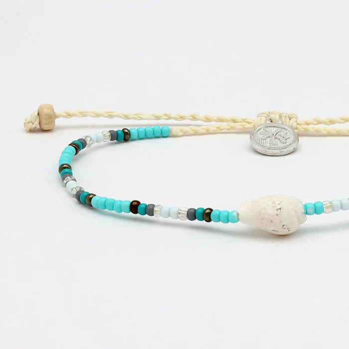 Pineapple Island Adjustable Bracelet Glass And Wooden Bead Turquoise