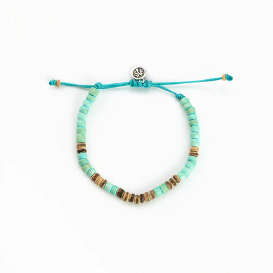 Pineapple Island Adjustable Beaded Coconut Wood Bracelet Blue