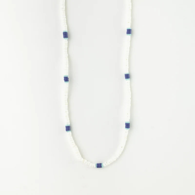 Pineapple Island Choker Necklace With Real Puka Shells Blue White