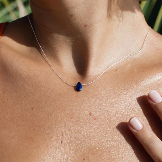 Pineapple Island Dainty Silver Plated Snake Chain With Lapis Lazuli Stone