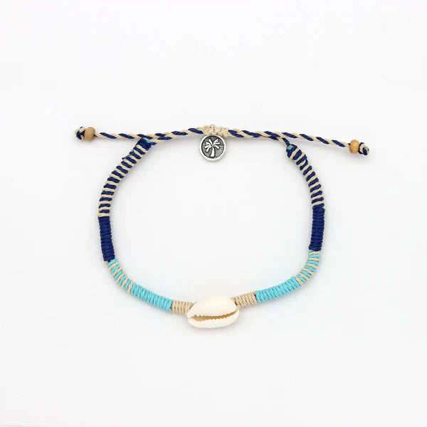 Pineapple Island Adjustable Bracelet Hand Wrapped With Cowrie Shell Blue