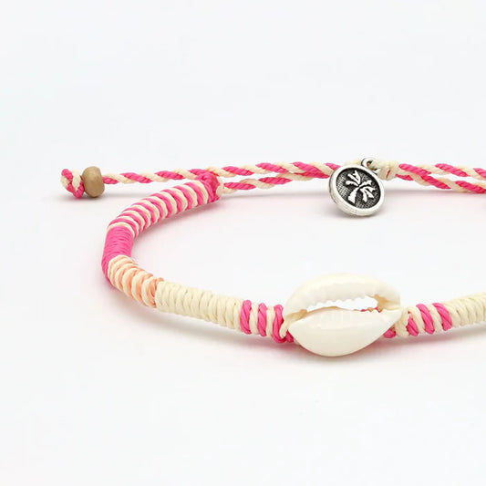 Pineapple Island Adjustable Bracelet Hand Wrapped With Cowrie Shell Pink