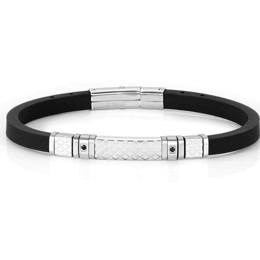 CITY bracelet, steel, rubber, 2 cz, PVD finish Steel 028809/001