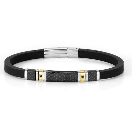 CITY bracelet, steel, rubber, 2 cz. PVD finish Yellow Gold 028809/012