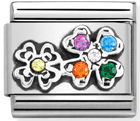 330323/04 Classic SYMBOLS OX steel,Cz, silver 925,Four-leaf clover RAINBOW