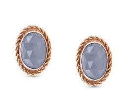 EARRINGS stainless steel,9ct R/Gold & OVAL RICH SETTING,BLUE BONDED AGATE 027820/038