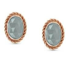 EARRINGS stainless steel, 9ct R/Gold, OVAL RICH SETTING, MILKY AQUAMARINE 027820/040