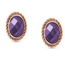 EARRINGS S/steel, 9ct Gold & CZ OVAL RICH SETTING PURPLE 027821/001