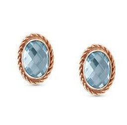 EARRINGS S/steel, 9ct R/gold &CZ OVAL RICH SETTING LIGHT BLUE 027821/006