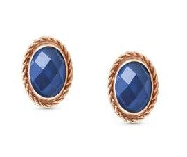 EARRINGS S/ steel, 9ct R/Gold & CZ OVAL RICH SETTING BLUE 027821/007