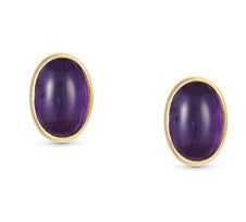 EARRINGS S/Steel & 18ct Gold & OVAL stones AMETHYST 027840/013