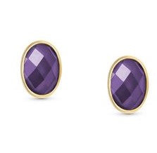 EARRINGS,steel,18ct gold.OVAL CZ PURPLE 027841/001