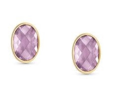 EARRINGS,steel, 18ct gold, OVAL CZ PINK 027841/003