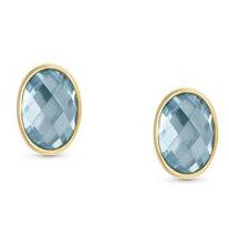 EARRINGS,steel, 18ct gold, OVAL CZ LIGHT BLUE 027841/006