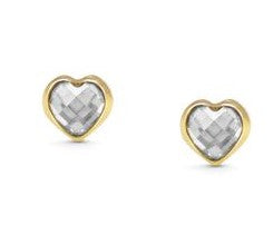 EARRINGS S/Steel,18ct Gold,CZ HEART stones White 027843/010