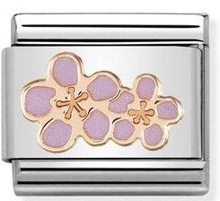 430202/03 Classic S/steel, enamel & Bonded Rose Gold Peach flowers