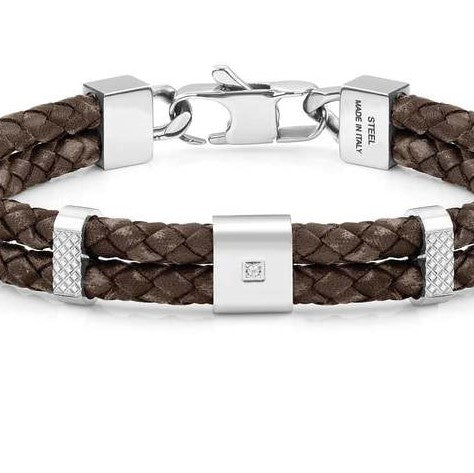 TRIBE B'let ETHNO edition,S/Steel,leather,CZ  DOUBLE BROWN 026435/003