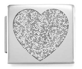 230202/02 Glam Steel, enamel Heart, SILVER GLITTER