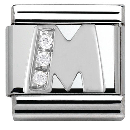 330301/13 Classic LETTER M  S/Steel. Cub. zirc,925 silver