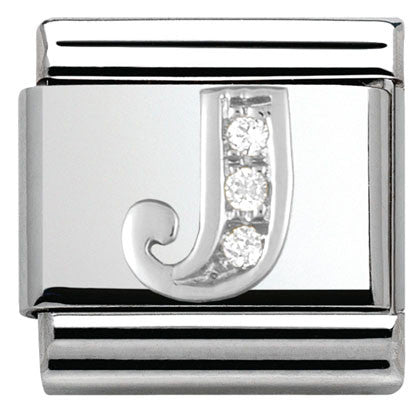 330301/10 Classic LETTER J S/steel. Cub. zirc,925 silver