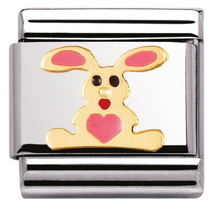 030212/01 Classic,S/steel,enamel,bonded yellow gold Pink Rabbit