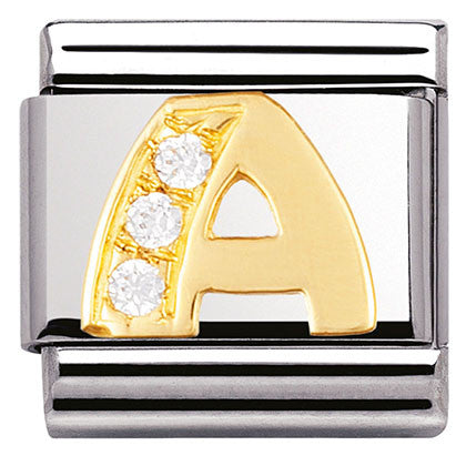 030301/01 Classic LETTER A ,S/Steel,Bonded Yellow Gold,CZ