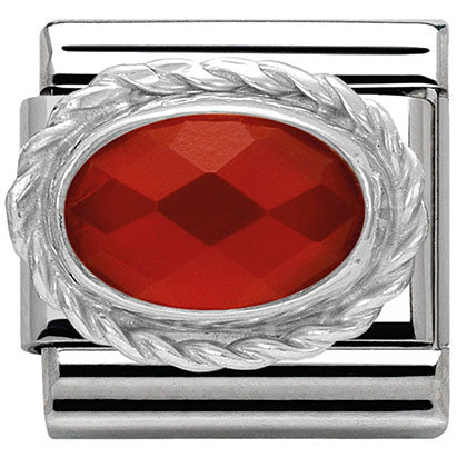 330503/28  Classic stones S/Steel, rich silver 925 setting Faceted Red Agate